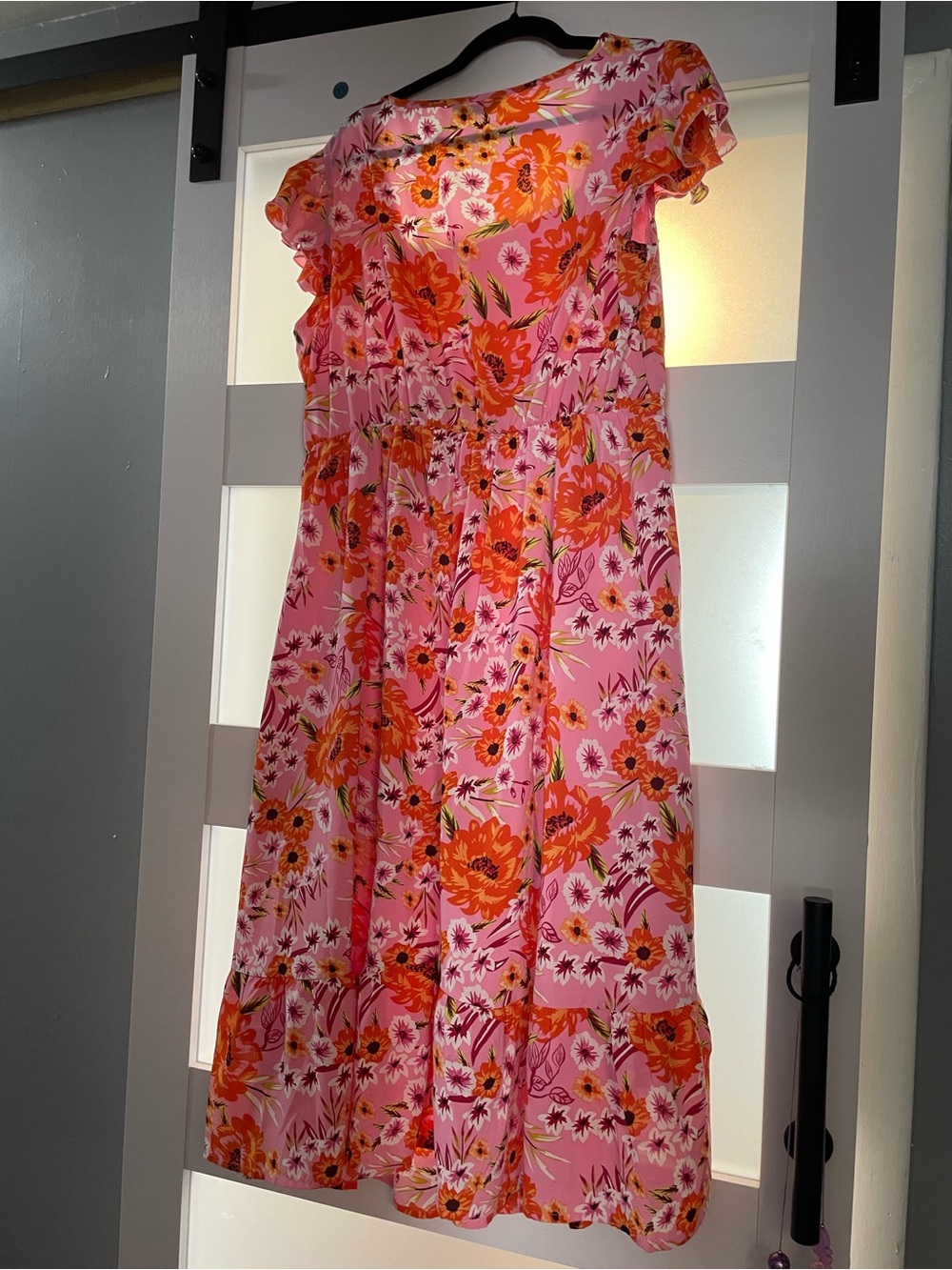 Women’sPink Floral Maxi Dress with Orange Blooms 14-16